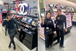 Fortem & Mode Retail Consultants on counter for Chanel and Tarte Cosmetics.